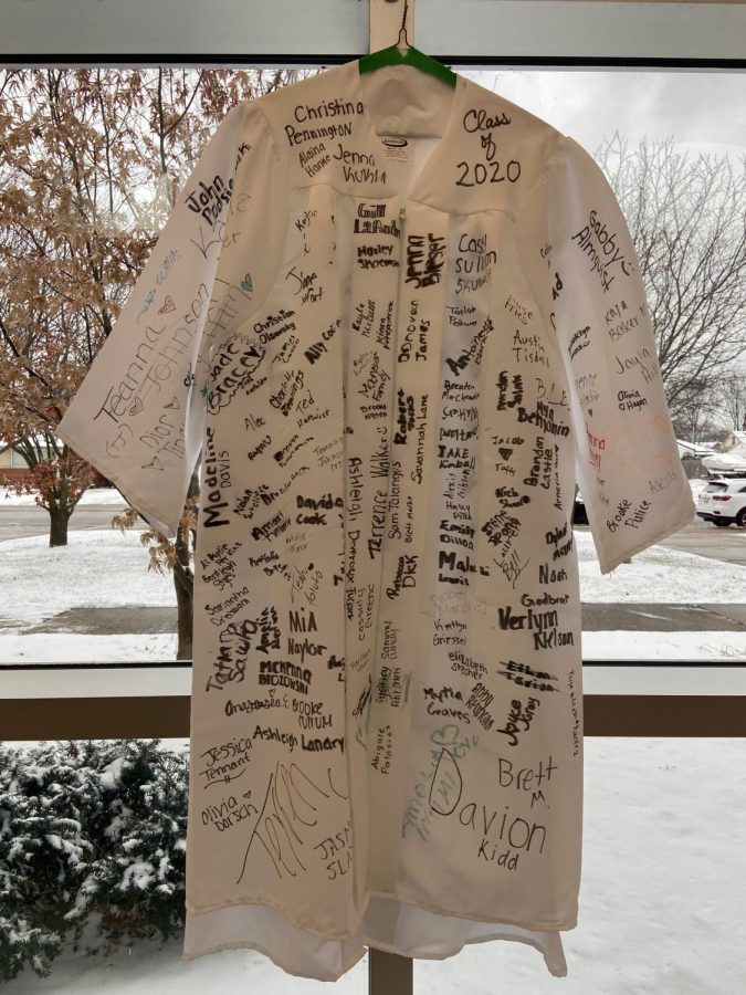 This is a graduation gown that the Class of 2020 signed  